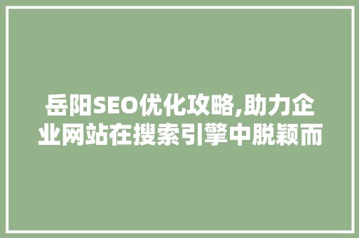 岳阳SEO优化攻略,助力企业网站在搜索引擎中脱颖而出