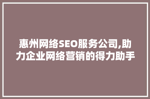 惠州网络SEO服务公司,助力企业网络营销的得力助手