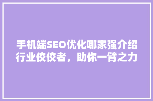 手机端SEO优化哪家强介绍行业佼佼者，助你一臂之力！