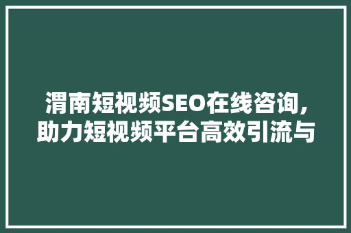 渭南短视频SEO在线咨询,助力短视频平台高效引流与运营