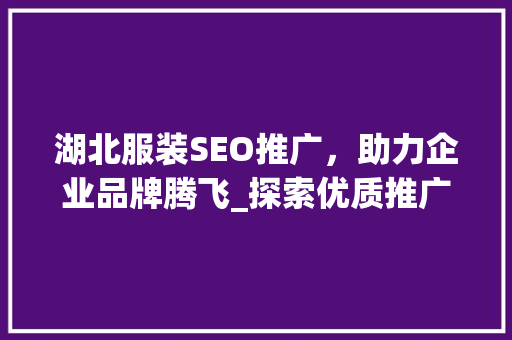 湖北服装SEO推广，助力企业品牌腾飞_探索优质推广之路