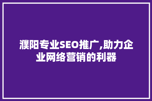 濮阳专业SEO推广,助力企业网络营销的利器