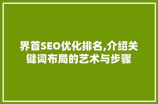 界首SEO优化排名,介绍关键词布局的艺术与步骤