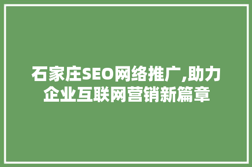 石家庄SEO网络推广,助力企业互联网营销新篇章