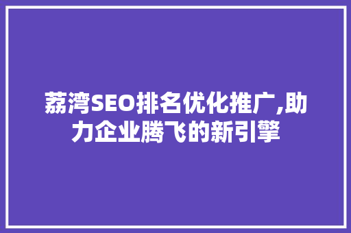 荔湾SEO排名优化推广,助力企业腾飞的新引擎