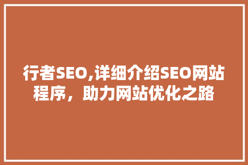 行者SEO,详细介绍SEO网站程序，助力网站优化之路