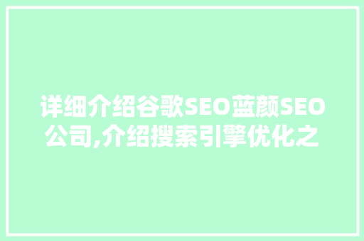 详细介绍谷歌SEO蓝颜SEO公司,介绍搜索引擎优化之路