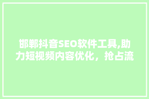邯郸抖音SEO软件工具,助力短视频内容优化，抢占流量高地