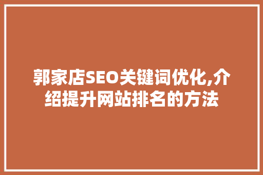 郭家店SEO关键词优化,介绍提升网站排名的方法