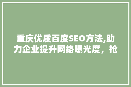 重庆优质百度SEO方法,助力企业提升网络曝光度，抢占市场先机