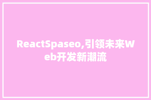 ReactSpaseo,引领未来Web开发新潮流
