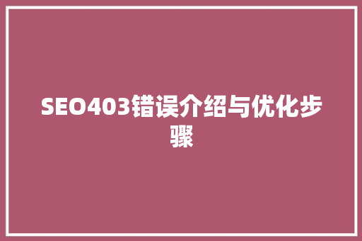 SEO403错误介绍与优化步骤