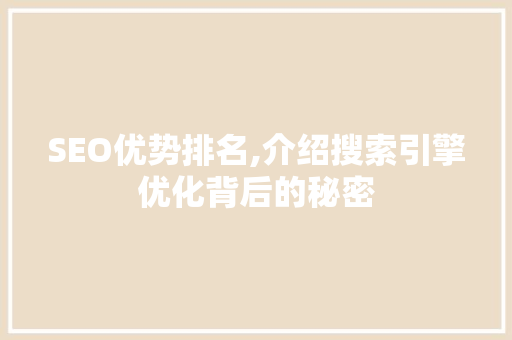 SEO优势排名,介绍搜索引擎优化背后的秘密