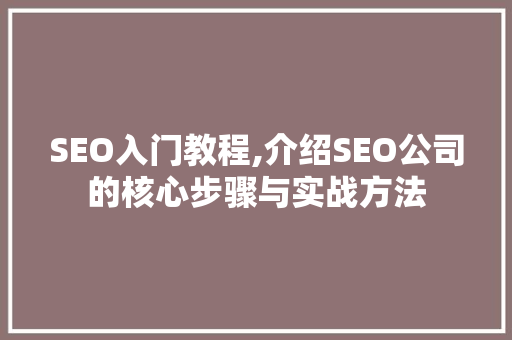 SEO入门教程,介绍SEO公司的核心步骤与实战方法