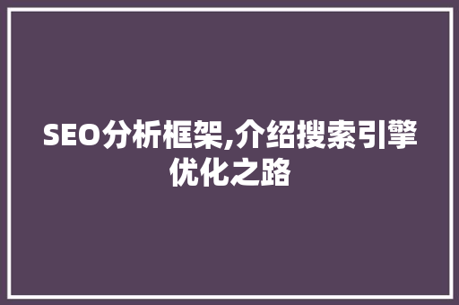 SEO分析框架,介绍搜索引擎优化之路