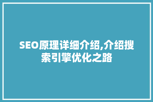 SEO原理详细介绍,介绍搜索引擎优化之路