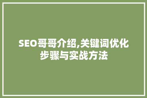 SEO哥哥介绍,关键词优化步骤与实战方法