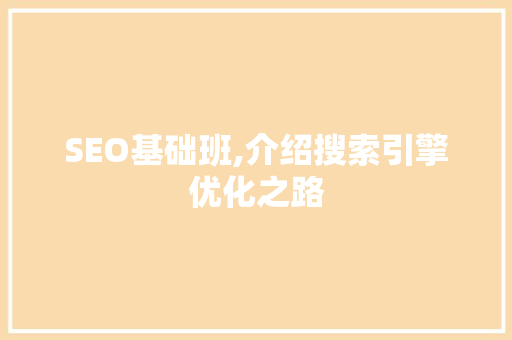 SEO基础班,介绍搜索引擎优化之路