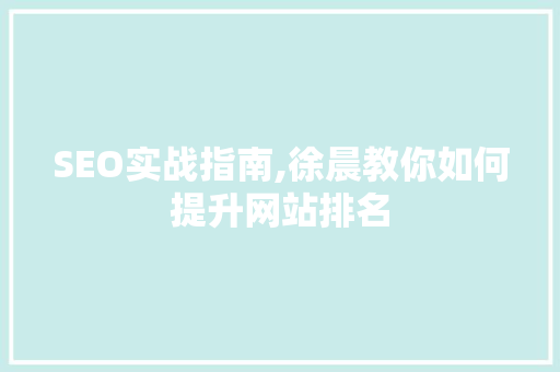 SEO实战指南,徐晨教你如何提升网站排名