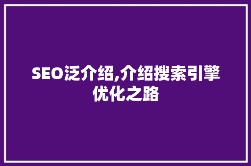 SEO泛介绍,介绍搜索引擎优化之路