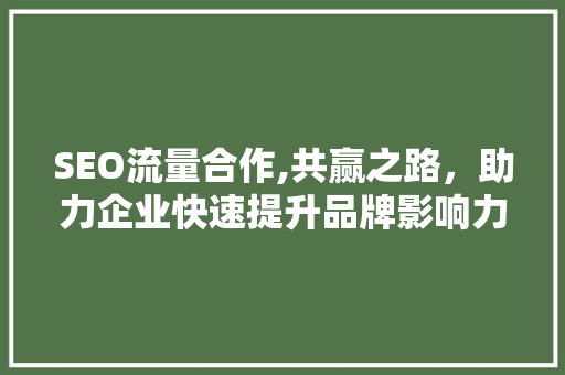 SEO流量合作,共赢之路，助力企业快速提升品牌影响力