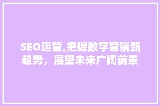 SEO运营,把握数字营销新趋势，展望未来广阔前景