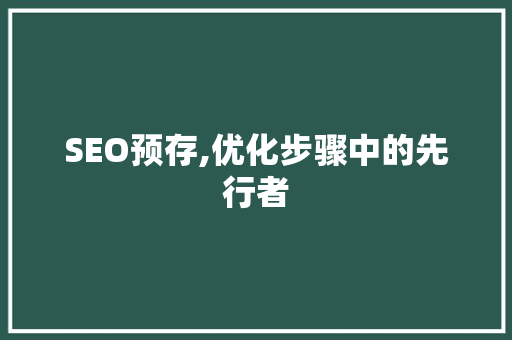 SEO预存,优化步骤中的先行者