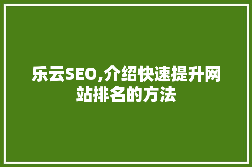 乐云SEO,介绍快速提升网站排名的方法