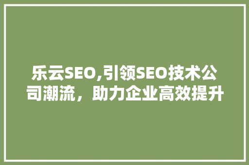 乐云SEO,引领SEO技术公司潮流，助力企业高效提升网站排名