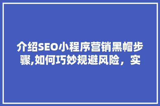 介绍SEO小程序营销黑帽步骤,如何巧妙规避风险，实现绿色增长