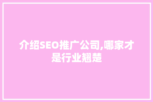 介绍SEO推广公司,哪家才是行业翘楚