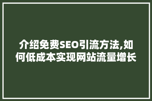 介绍免费SEO引流方法,如何低成本实现网站流量增长