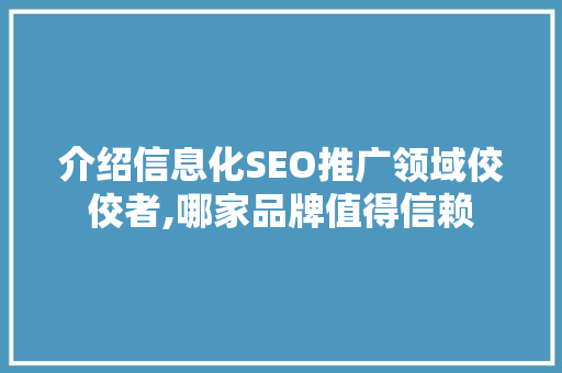 介绍信息化SEO推广领域佼佼者,哪家品牌值得信赖