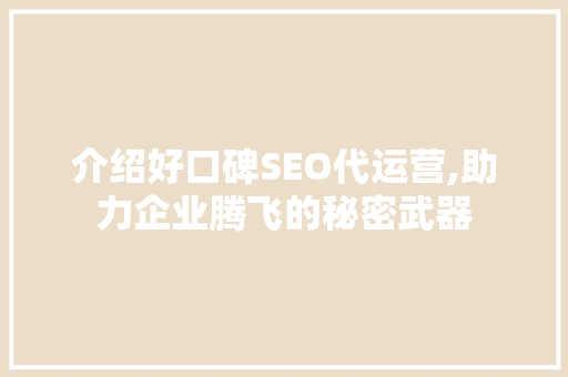 介绍好口碑SEO代运营,助力企业腾飞的秘密武器