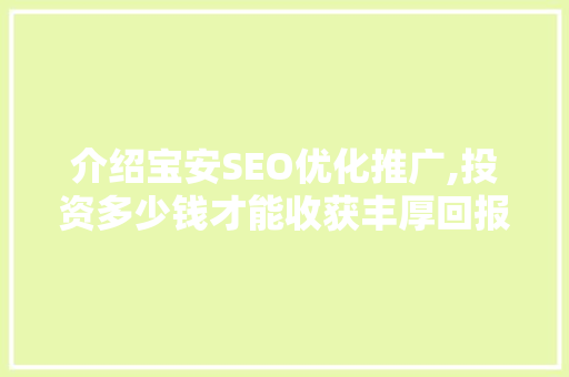 介绍宝安SEO优化推广,投资多少钱才能收获丰厚回报