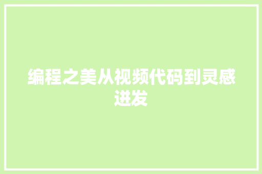 编程之美从视频代码到灵感迸发  第1张