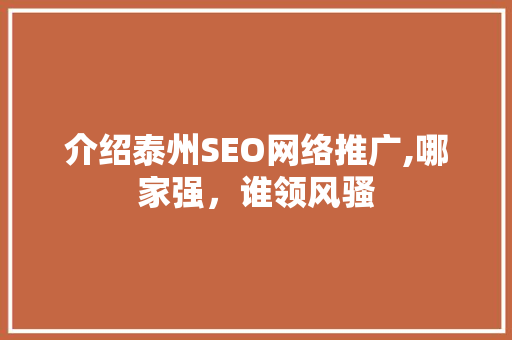 介绍泰州SEO网络推广,哪家强，谁领风骚