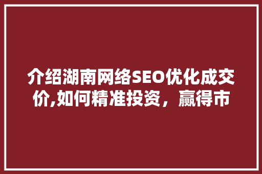 介绍湖南网络SEO优化成交价,如何精准投资，赢得市场先机