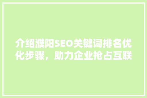 介绍濮阳SEO关键词排名优化步骤，助力企业抢占互联网高地