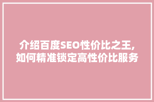 介绍百度SEO性价比之王,如何精准锁定高性价比服务
