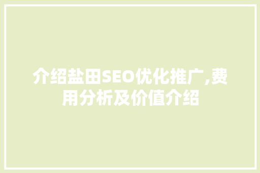 介绍盐田SEO优化推广,费用分析及价值介绍