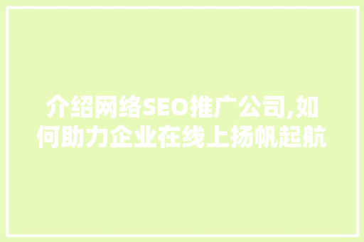 介绍网络SEO推广公司,如何助力企业在线上扬帆起航