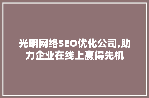 光明网络SEO优化公司,助力企业在线上赢得先机