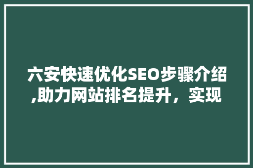 六安快速优化SEO步骤介绍,助力网站排名提升，实现网络营销新突破