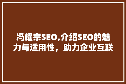 冯耀宗SEO,介绍SEO的魅力与适用性，助力企业互联网发展