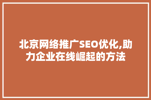 北京网络推广SEO优化,助力企业在线崛起的方法