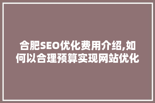 合肥SEO优化费用介绍,如何以合理预算实现网站优化效果最大化