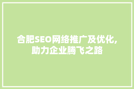 合肥SEO网络推广及优化,助力企业腾飞之路