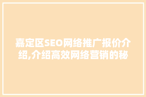 嘉定区SEO网络推广报价介绍,介绍高效网络营销的秘密武器