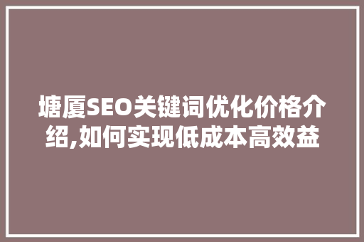 塘厦SEO关键词优化价格介绍,如何实现低成本高效益